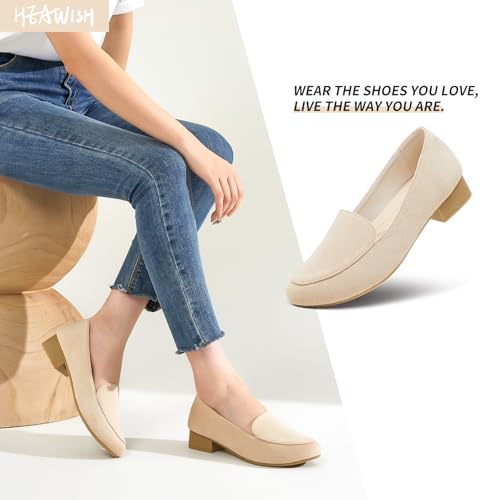 Image of HEAWISH Women's Loafers Slip on Low Heel Shoes,Closed Toe Pumps Dress Shoes,Casual Loafer Work Flats Wedding Shoe