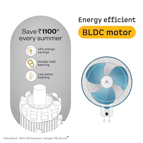 Image of atomberg SilenceAire Hi-Speed 400mm Wall Fan | Energy saving | Ideal for Home & Office | Silent BLDC Wall Fan | 60W | Remote with Oscillation, Timer, Sleep | 2 Years Warranty (Aegean Blue)