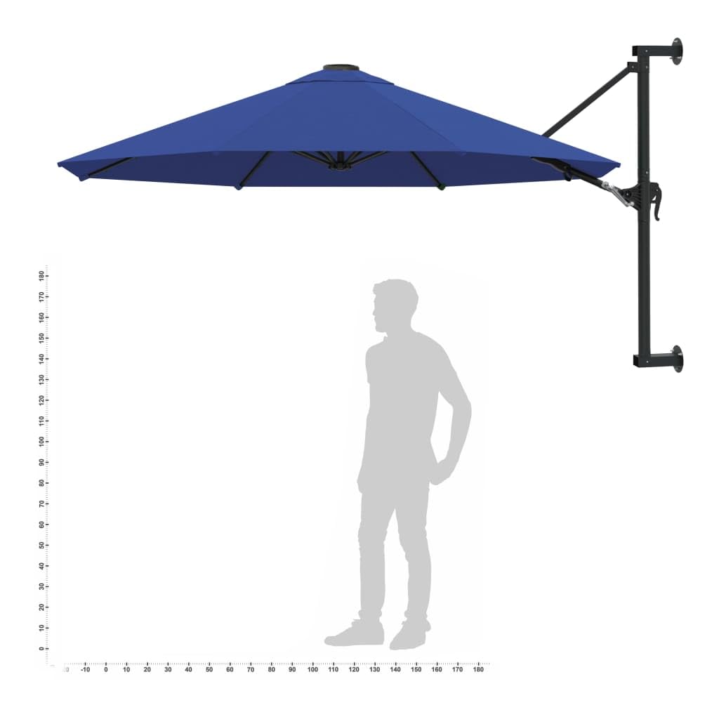 Sombrilla de Pared con Inclinación Ajustable, Parasol de Jardín con Mecanismo de Manivela y 8 Varillas de Acero, Tela de Poliéster con Protección UV y Poste Robusto