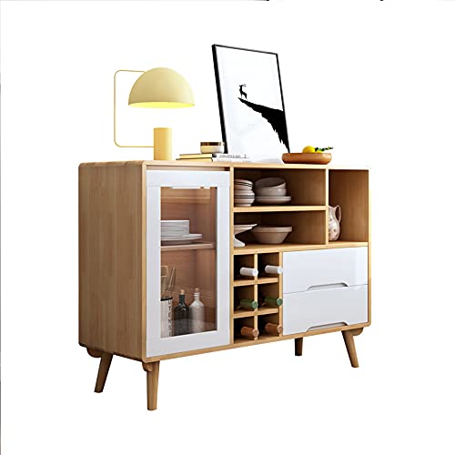 QINJIE Aparador Moderno de Madera para Buffet, Consola, sofá, Mesa, aparador, Armario de Almacenamiento, con 1 Armario de Vidrio, 2 cajones para Cocina, Comedor, Sala de Estar