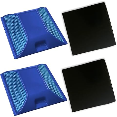 Blue Road Reflectors For Fire Hydrant Pack of 2 + Adhesive Pads | 4 by 4 inch Street Pavement & Asphalt Stud Markers | Reflecting for Speed Bumps, Sidewalks, Pedestrian Crossings, Freeways & Driveways Cover