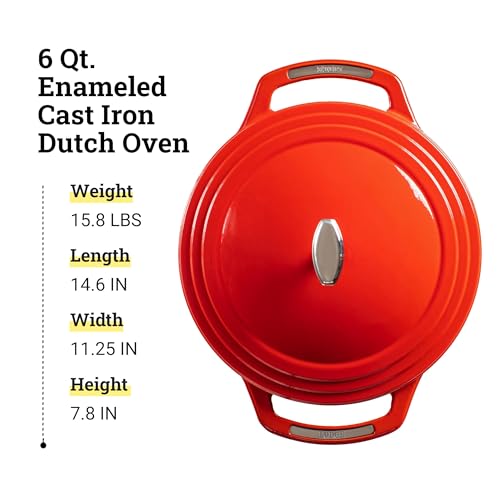 Image of Lodge USA Enamel 6 Qt Enameled Cast Iron Dutch Oven - Cast Iron Cookware - Dutch Oven Pot with Lid - Cherry On Top Color - 6 Qt Capacity
