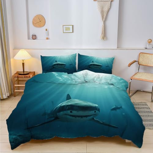 Ropa de cama de microfibra suave con estampado reversible de tiburón para niños 4