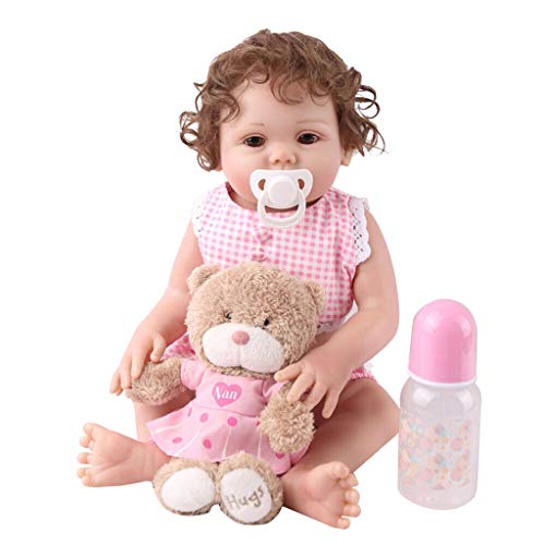 sheuiossry 19in Realistic Reborn Mädchen Puppe Weiche Vollsilikon Vinyl Neugeborene Babys Locken Mädchen Prinzessin Lebensechte Handgemachte Spielzeug Kinder Geburtstagsgeschenke