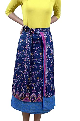 Indian Vintage Long Silk Wrap Skirts - Set Of 5 Multicolored #TOP2