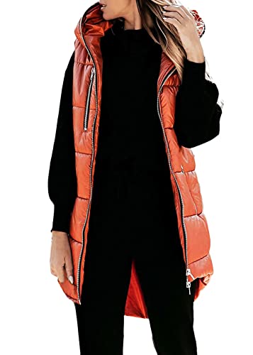 Onsoyours Doudoune Femme Sans Manches Manteau Chaud Doudoune Matelassée Doudoune Veste Gilet Extérieur avec Poches B Orange XL