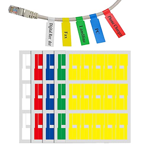 Étiquettes de Câble, Étiquette de Cables Auto-adhésif Autocollant, Auto-adhésif Étiquette de Câble Étanche Résistant à la Déchirure, pour Marquer Organiser le Fil Cables 5 couleurs Cover