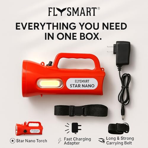 Image of Flysmart Star Nano LED Searchlight Torch - Long-Range 1KM Spotlight, High-Intensity, 7H Battery, Front & Side Light, Emergency Flashlight + Free Flora AA Torch Ideal for Outdoor, Security, Camping