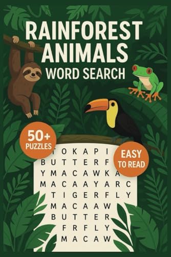 Rainforest Jungle Word Search Book for Adults, Kids & Seniors: 50 ...