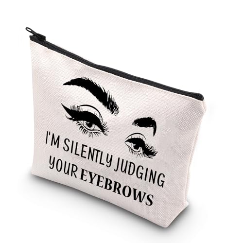 BDPWSS Bolsa de maquillaje esteticista, regalo para artista de maquillaje, con texto en inglés 'I'm Silently Judging Your Eyebrows', regalo divertido para esteticista, cosmetóloga, estilista de