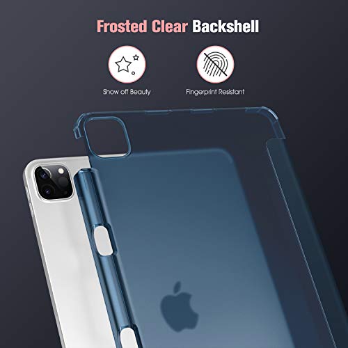 Casebot Case For Ipad Pro 11" 2020 & 2018 With Pencil Holder [Supports 2Nd Gen Pencil Charging] - Slimshell Lightweight Stand With Translucent Frosted Back Cover, Auto Wake/Sleep, Navy #TOP6
