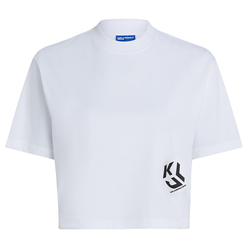 KARL LAGERFELD JEANS, Women's, Regular Short Sleeve Cropped Monogram Tee, Regular Fit, White, XS