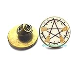 Wicca Broom Pentagram Brooch Pentacle Pin Wiccan Witch Jewelry Glass Cabochon Silver Statement Long Chain Brooch，Q0223 (Y2)