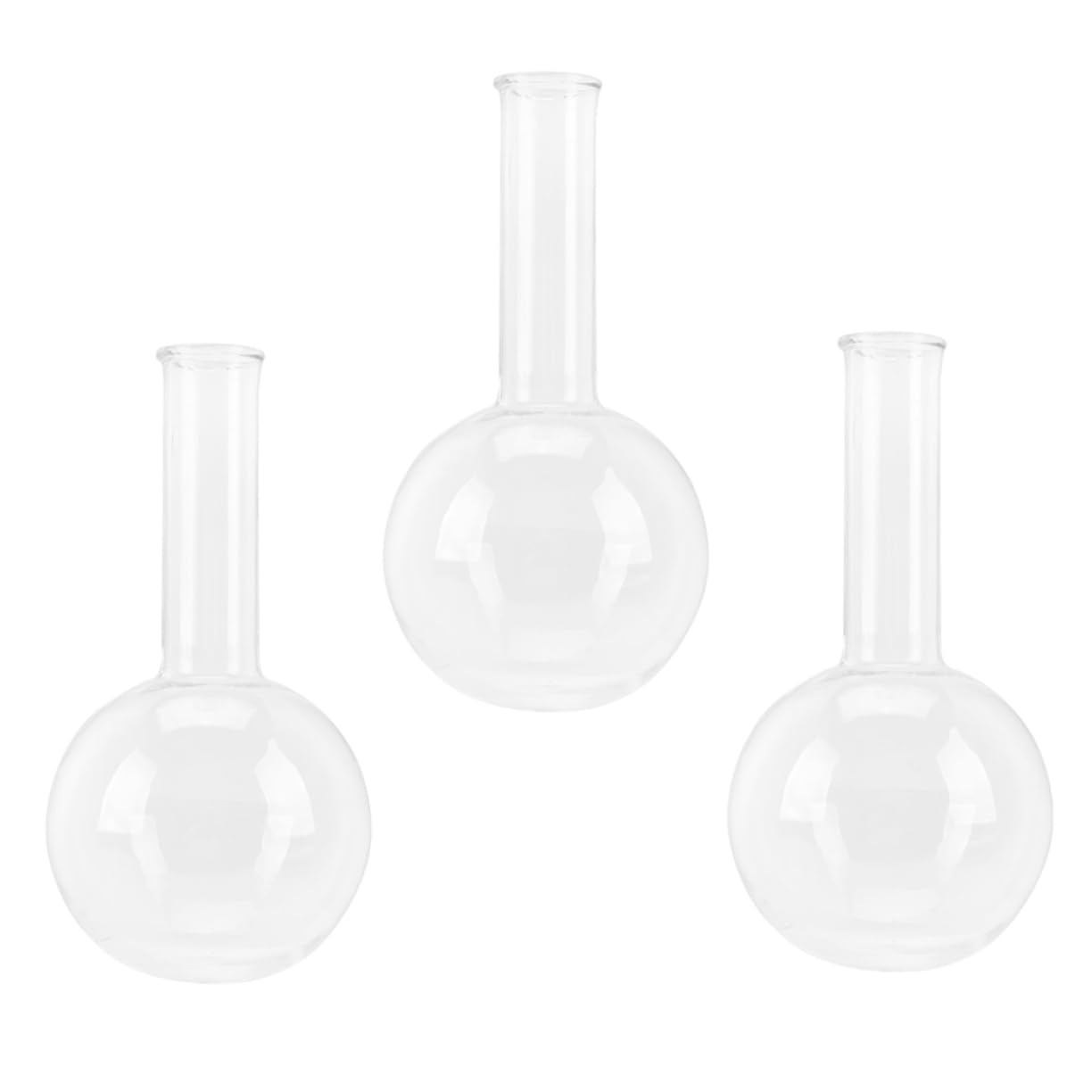 Set de 3 Matraces de Fondo Redondo de Vidrio 250ml para Laboratorio | Pared Uniforme, Calentamiento Muy Homogéneo, Uso en Química y Educación
