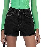 Jean Shorts Womens High Waisted Casual Stretchy Denim Shorts Frayed Distressed Boyfriend Shorts for Summer Black L