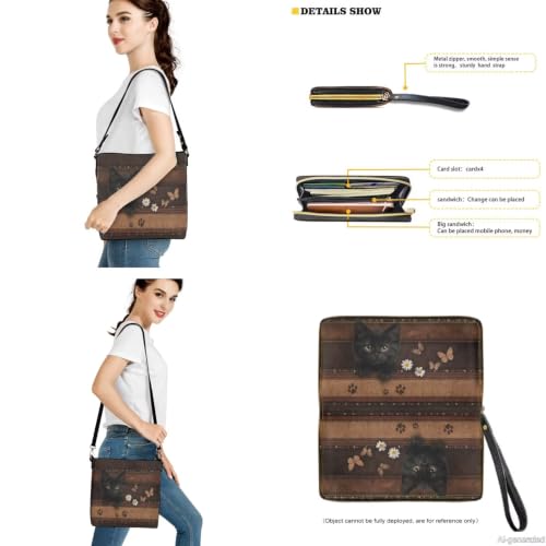 Image of Bucket Crossbody Bag Set for Women Lady, Leather Purse and Wallet Set Large Bucket Bag with Wallet
