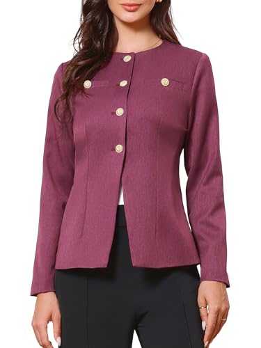 Allegra K Elegant Work Blazer for Women's Collarless Long Sleeve Business Jacket Office Suit