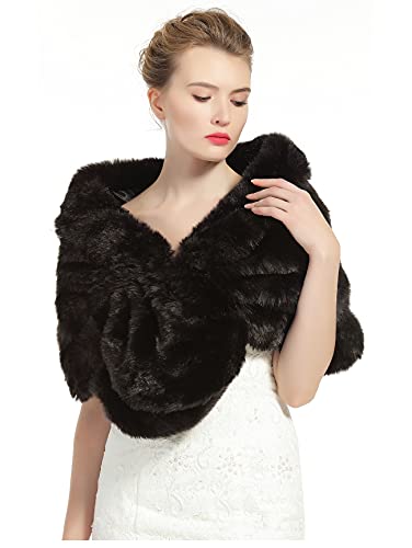 BEAUTELICATE Kunstpelz Schal Stola Damen für Frauen Festlich Bolero Hochzeit Braut Abendkleid Brautschal Brautstola Ivory Schwarz, M