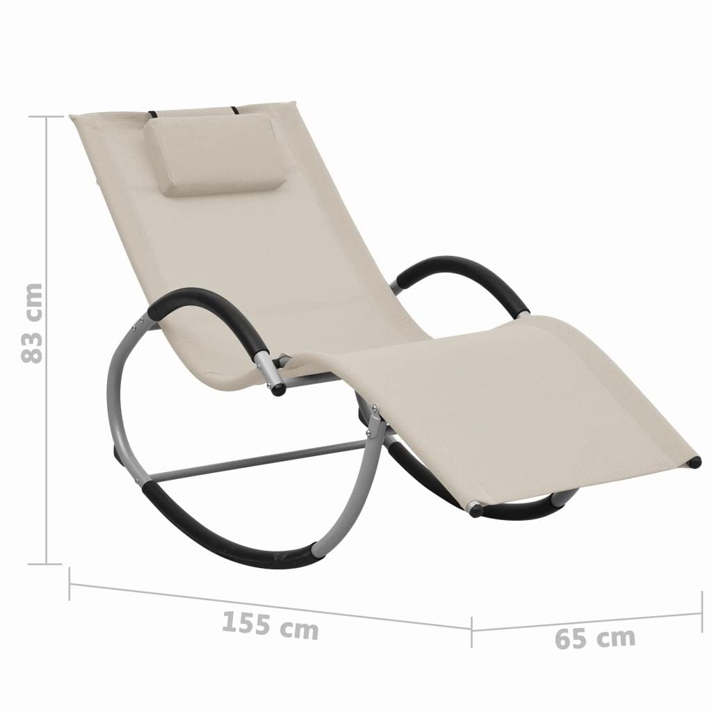 Sonnenliege für Garten, Creme Grau, Textilene Kissen und pulverbeschichteter Stahl, Schaukelliege 65 x 155 x 83 cm, bis 150 kg, Outdoor Relax Liegestuhl