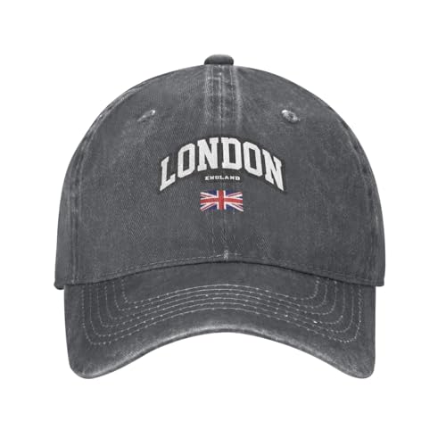 HZCRAES Gorra de béisbol para Hombre - Bandera de Londres, Inglaterra Unisex algodón Ajustable Casual Deportes de Sombrero Patriótico Mezclilla Lavada Vintage Gorro para Running Beisbol Tenis Golf