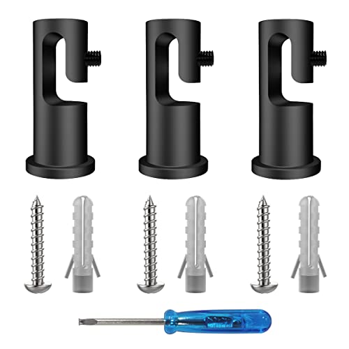 Image of 3 PACK Lamp Hook Swag Pendant Lighting Hook for Fabric Electrical Cord Cable Chandelier Ceiling Lights Cable Hanging Pendant Light Fixtures with Screws and Dowels, Black