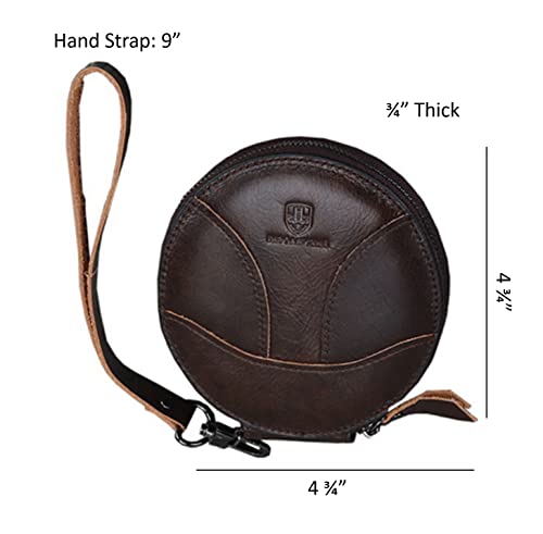 Genuine Leather Patchwork Retro Round Coin Purse Change Pouch Small Slim Clutch Wristlet Rfid Blocking Wallet (Brown) #TOP1