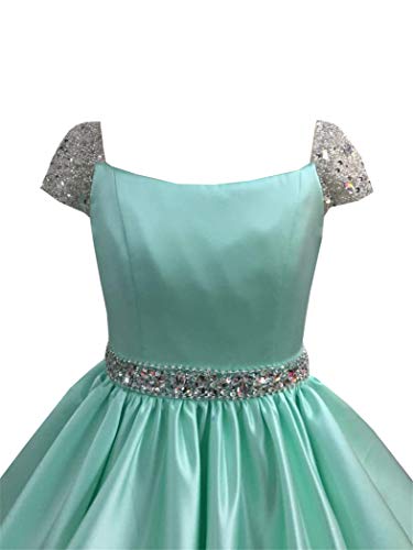 M_RAC Girls Cap Sleeves Pageant Dresses Stain Long Beaded Princess Birthday Party Formal Gowns with Pockets PA0093