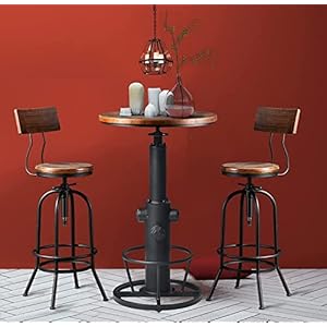 Vintage Bistro Table Height Adjustable 38.6-44.4inch Industrial Bar Table for Kitchen Dining Room Coffee House Pub Office Swivel Round Wooden Top for 2-3 People Vintage Bistro Table Height Adjustable 386 444inch Industrial Bar Table for Kitchen Dining Room Coffee House Pub Office Swivel Round Wooden Top for 2 3 People