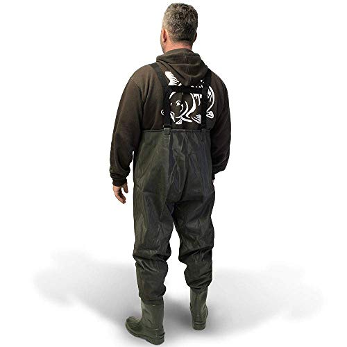 DNA NEW 100% Waterproof Lightweight Green PVC Carp Coarse Fly Fishing Chest Waders with Elasticated Quick Release Buckle Suspenders and High Grip Boots/Wellies in (Size 46) - Image 3