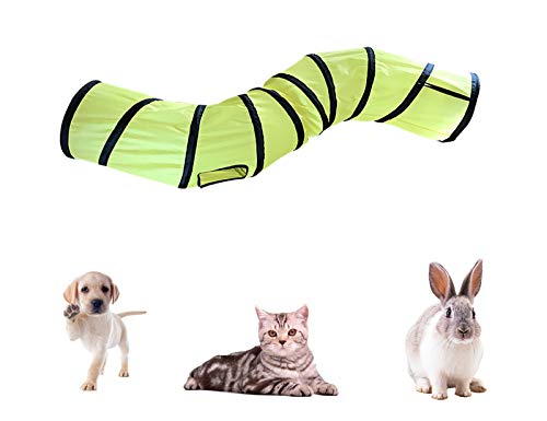 Image of iCAGY Cat Tunnel for Indoor Cats Interactive, Rabbit Tunnel Toys, Pet Toys Play Tunnels for Cats Kittens Rabbits Puppies Crinkle Pop Up Yellow 47 inch Shape S