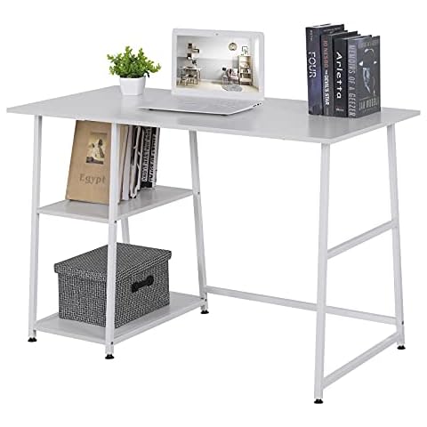 Escritorio WOLTU con 2 estantes de Madera y Acero 120x60x76cm Blanco Cover