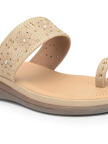 Image of Liberty Healers ELN-12 Casual Toe Ring Slipper for Women - Beige & Peach | Slip-on /Flats Slippers - Durable and Lightweight | Comfortable and Soft Outsole for Everyday Wear - Cushioned Footbed