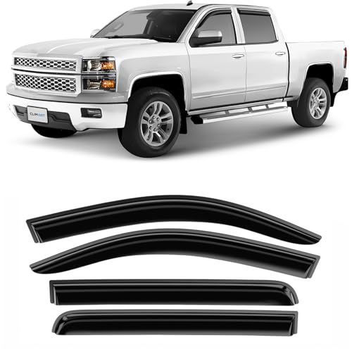 CLIM ART Incredibly Durable Rain Guards for Chevrolet (Chevy) Silverado/GMC Sierra 2014-2018 Crew Cab, Tape-on Window Deflectors, Vent Deflector, Vent Window Visors, Truck Accessories, 4pcs- 414003