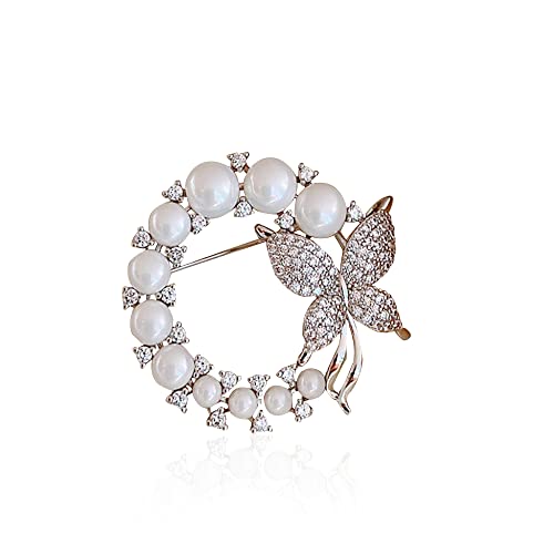 Image of GBAHFY Butterfly Pearl Brooch Gold Elegant Bridal Vintage Style Pins Wedding Banquet Anniversary Brooch for Women