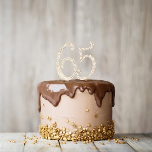 Decoración para tarta de 65 cumpleaños dorada con brillantes Honbay 3