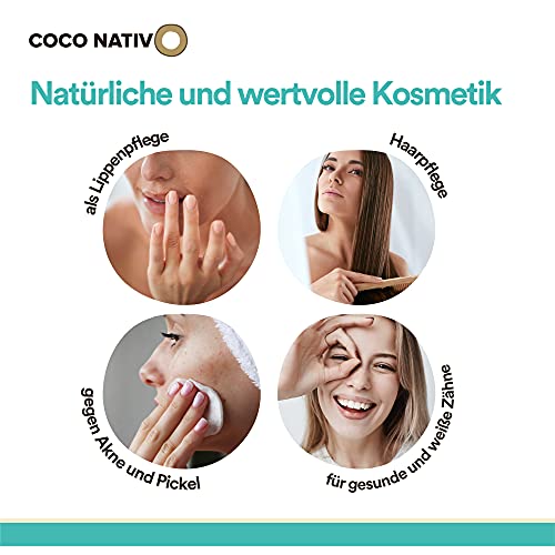 Foto von Bio Kokosöl CocoNativo - 1000mL (1L) - Bio Kokosfett, Kokosnussöl, Premium, Nativ, Kaltgepresst, Rohkostqualität, Rein (1000ml) - zum Kochen, Braten und Backen, für Haare und Haut