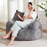 Hobestluk Bean Bag Chair for Adult Small Bean Bag Chairs with Arms Furry Beanbag Chair with Foam Filler Stuffed Bean Bag Sofa for Reading in Bedroom Living Room and Dorms(Grey) - Image 3