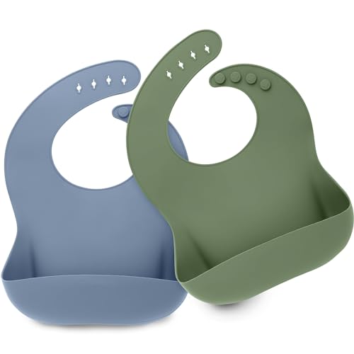 Image of KeaBabies 2-Pack Silicone Bibs For Babies, Silicone Baby Bibs for Eating, Food-Grade Pure Silicone Bib, Toddler Bibs, Waterproof Bibs, Feeding Bibs, Silicon Bibs for Toddlers, Boys, Girls (Slate)