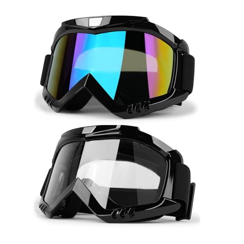 Image of Dirt Bike ATV Goggles 2 Pack Motorcycle Gear for Men Women Motocross Bike Riding Offroad Helmet Ski Glasses UV400 Anti-Fog Scratch Dustproof Adult Youth Kids(Color+Clear)