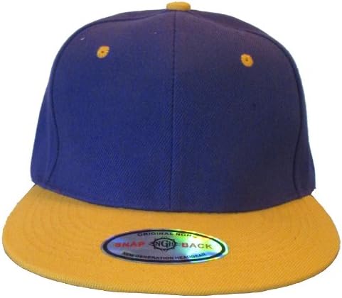 New Premium Plain Snapback Baseball Caps Two Tone Royal Blue/Gold Bill