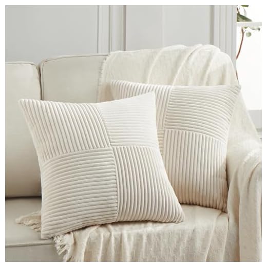 Fancy Homi 2 Packs Boho Cream Decorative Throw Pillow Covers 18x18 Inch for Living Room Couch Bed Sofa, Rustic Farmhouse Home Decor, Soft Corss Corduroy Patchwork Textured Square Cushion Case 45x45 cm