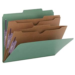 Smead Pressboard Classification File Folder with SafeSHIELD Fasteners, 2 Pocket Dividers, 2″ Expansion, Letter Size, Green, 10 per Box (14083)