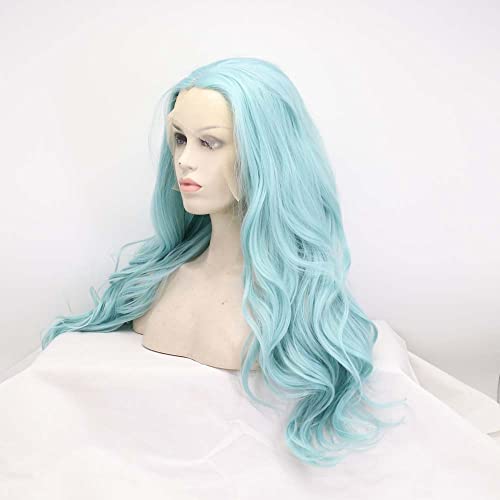 Xiweiya Wigs Mint Green Wigs Synthetic Green T Lace Front Wigs Long Body Wave Hair Heat Resistant Fiber Long Cheap Wigs…… - Image 2