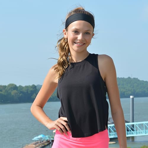 Image of FROG SAC Sport Headbands for Girls, Adjustable No Slip Sweat Wicking Athletic Hair Bands for Women, Stretch Elastic Workout Headband with Velvet Grip for Yoga Running Exercise Gym (Black)
