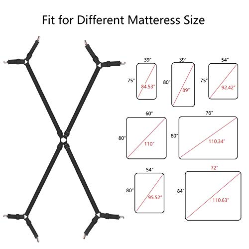 Rosejeopal Bed Sheet Suspenders Crisscross Adjustable Fitted Sheet Holder Straps With Heavy Duty Gripper Clips Fit For Twin/Twin Xl/Full/Full Xl/Queen/King/California King #TOP1