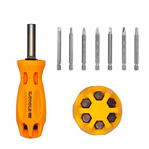 Screwdriver Multitool, KER 7 in 1 Multi-bit Screw Driver Kit, Industrial Strength Phillips and Slotted Tip, Professional Repair Tool