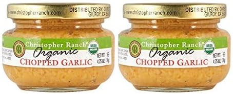 Christopher Ranch Chopped Organic Garlic, USDA Heirloom, Ready-to-Use for Cooking & Seasoning, Freshly Packed, California-Grown Premium, 4.25 oz, 2-Pack
