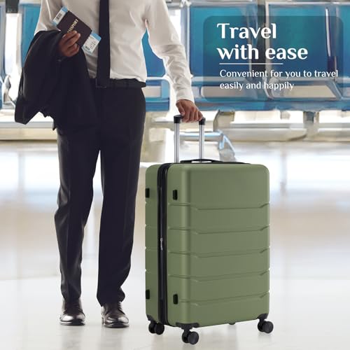 Image of Sweetcrispy Carry on Luggage, Hard Shell ABS Suitcase with Double Spinner Wheels, Lightweight Expandable Rolling Suit Case with TSA Lock, 24 Inch Green