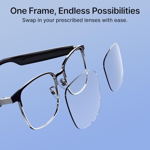 Image of pTron Orbis Era Smart Glasses with Bluetooth V5.4, Open Ear Music, Handsfree Calls, Protects Eye from Blue Light Emitted from Digital Screens, 8Hrs Playtime, Connect with Phones /Tablets (Black)