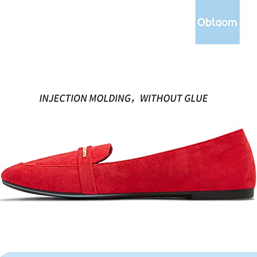 Women's Pointy Toe Loafer Flat Comfortable Faux Suede Work Shoes,Cute Penny Loafer Slip On Ballet Flat(Red Us8) #TOP2